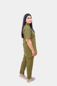 Rebel Collar Neck doctor scrubs Pakistan — Olive Green uniform | Medixa