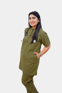 Buy Rebel Collar Neck medical scrubs online Pakistan — Olive Green | Medixa