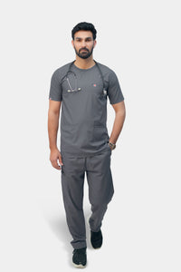 Medixa Regal Round Neck medical scrubs Pakistan—Grey healthcare uniform
