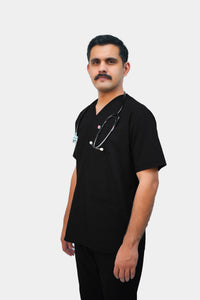 Forte V-Neck doctor scrubs for medical students Pakistan — Black | Medixa