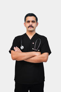 Forte V-Neck scrubs for doctors Pakistan — Black medical uniform | Medixa