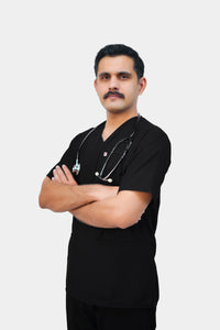 Medixa Forte V-Neck medical scrubs Pakistan — Black healthcare uniform