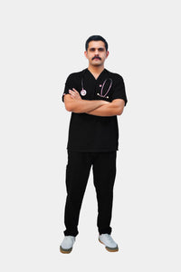 Forte V-Neck doctor uniform Pakistan — Black scrubs | Medixa