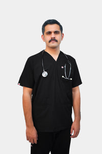 Medixa Forte V-Neck Black scrubs — premium medical scrubs Pakistan